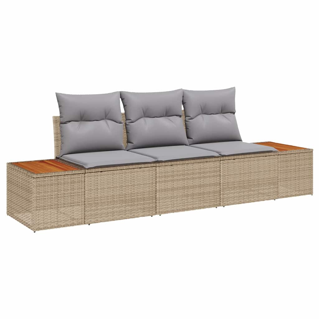 Garten-Sofa-Set mit Kissen 3 pcs Beige und Hellgrau Poly Rattan